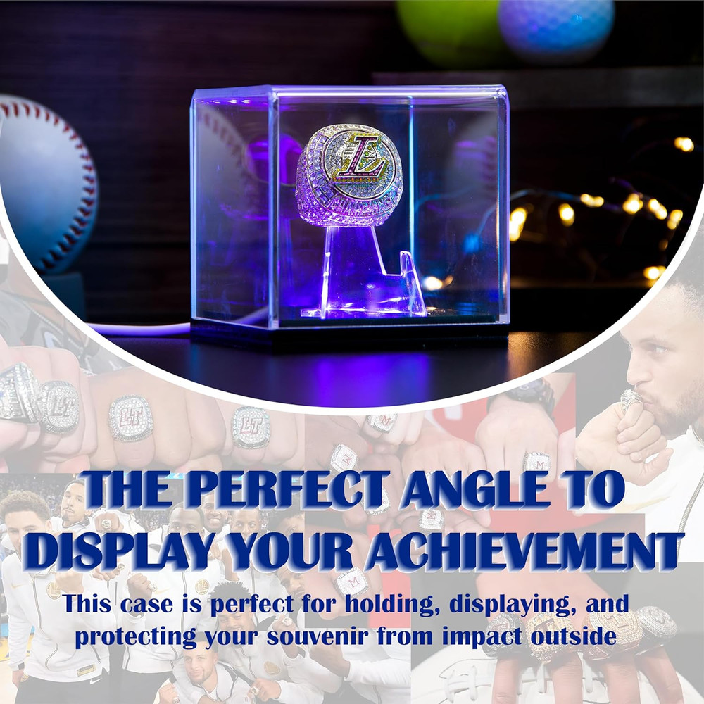 Championship Ring Display Case with Led Light, Uv-Protected Clear Challenge Coin
