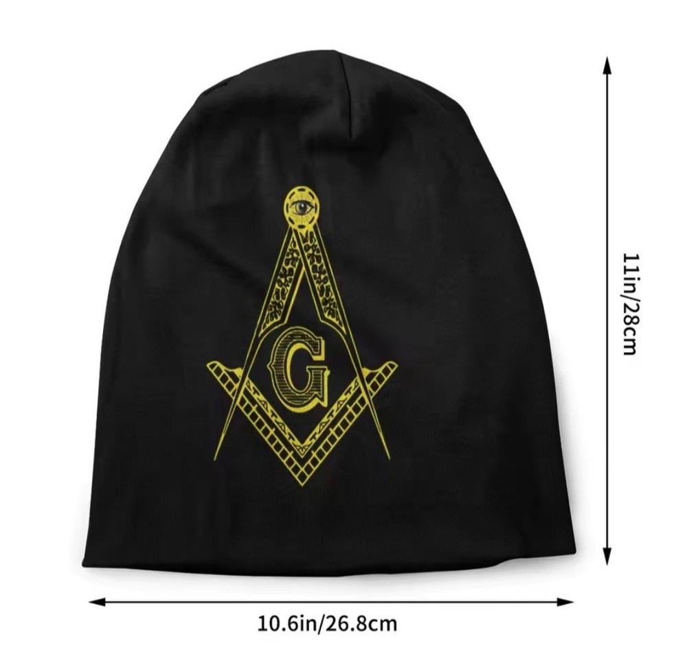 (2 Pack) Black Freemason Beanie Hat Masonic Square & Compass Skull Cap.