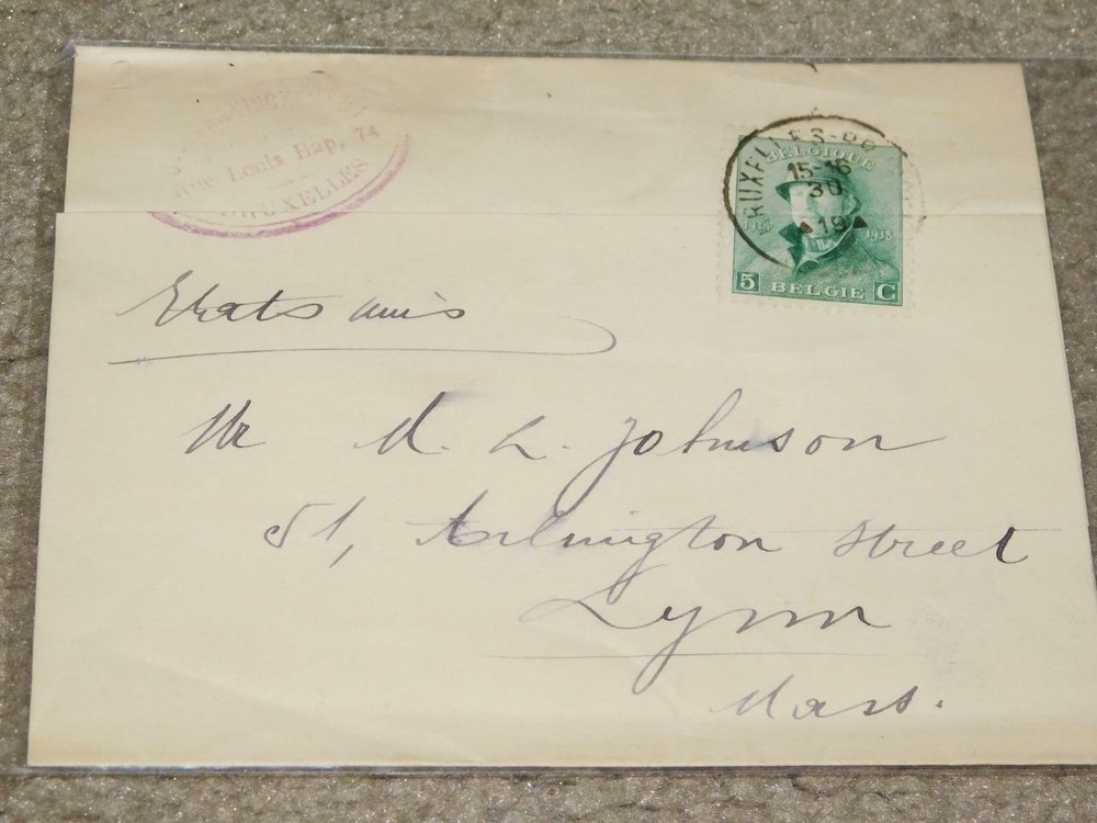 BELGIUM WRAPPER TO LYNN MASS., 1930