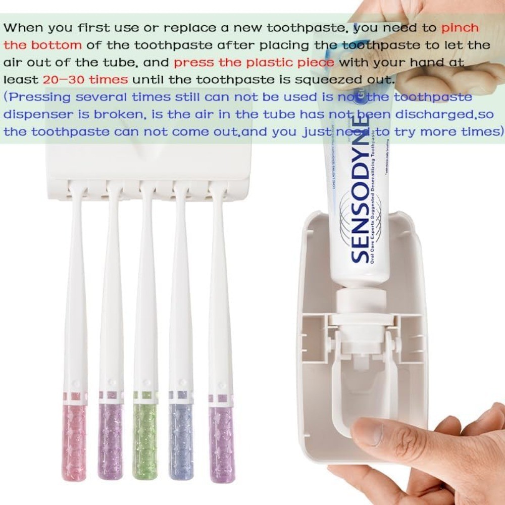 Automatic Toothpaste Dispenser and Toothbrush Holder Set Wall Mounted Squeezer