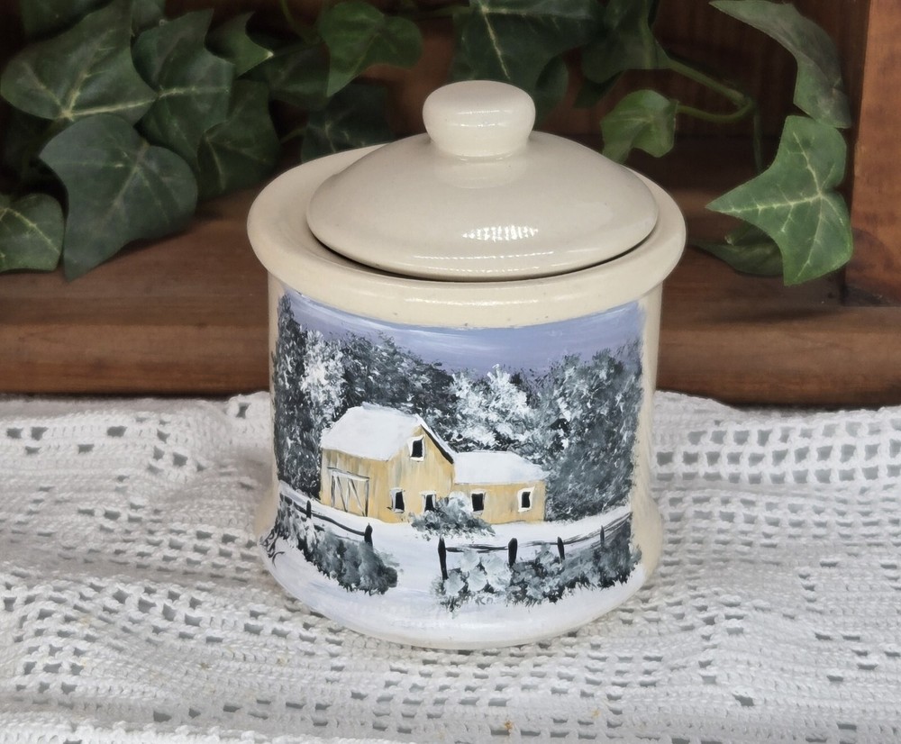 small stoneware container w/ lid(25009) hand painted