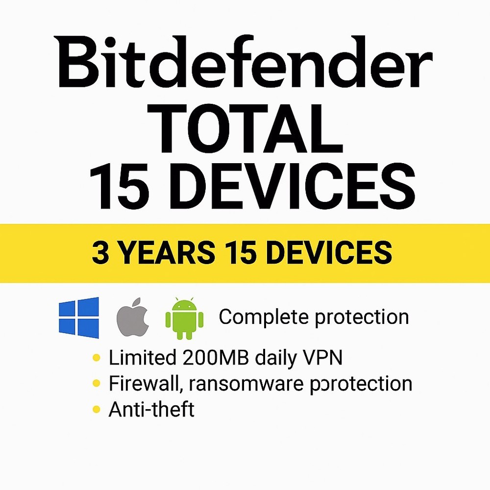 Bitdefender Total Security 2026 - 3 Years 15 Devices