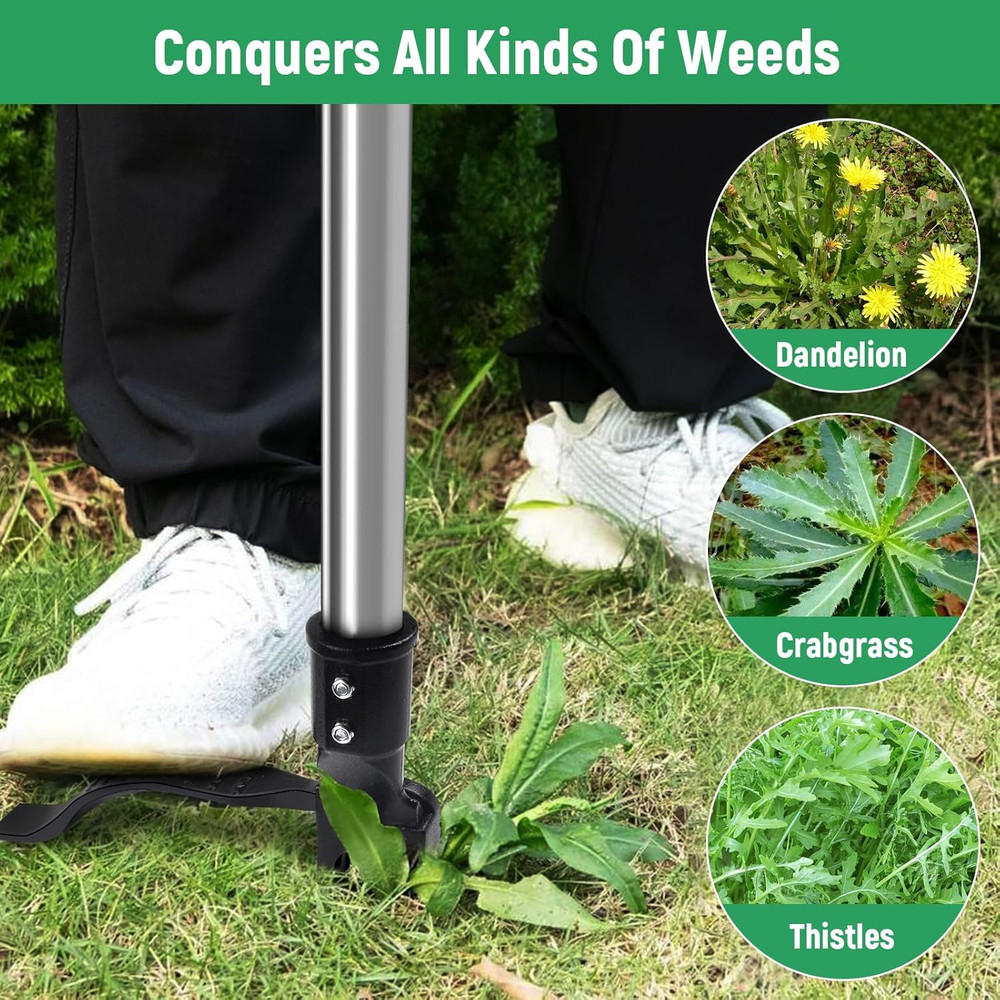Weed Puller Tool, 4-Claw Stand up Weeder with Adjustable 46” Handle for Remove W