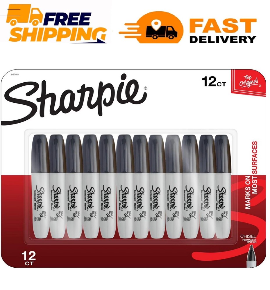 Sharpie Chisel Tip Permanent Markers, Black 12 ct.