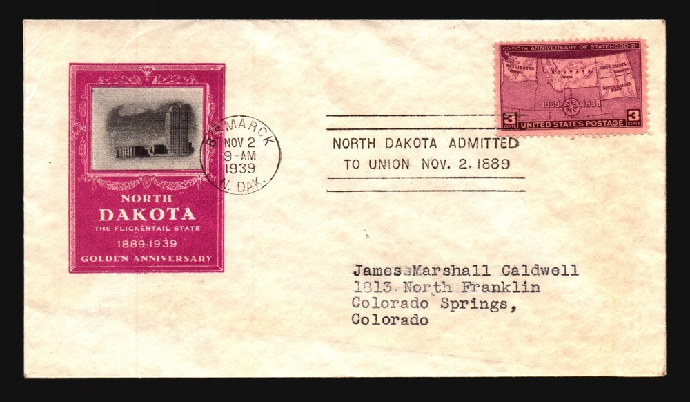 US SC# 858 FDC / IOOR Cachet / Bismark CDS - L2580