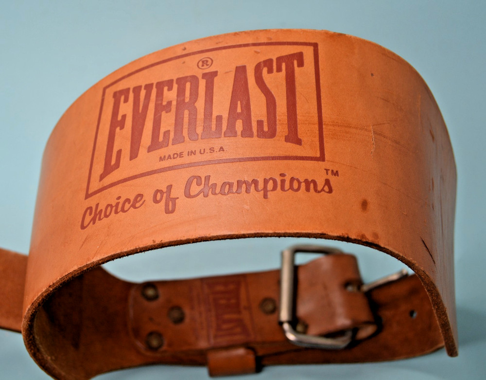 Everlast Tan Leather Powerlifting Belt 1011 medium NAME INSIDE