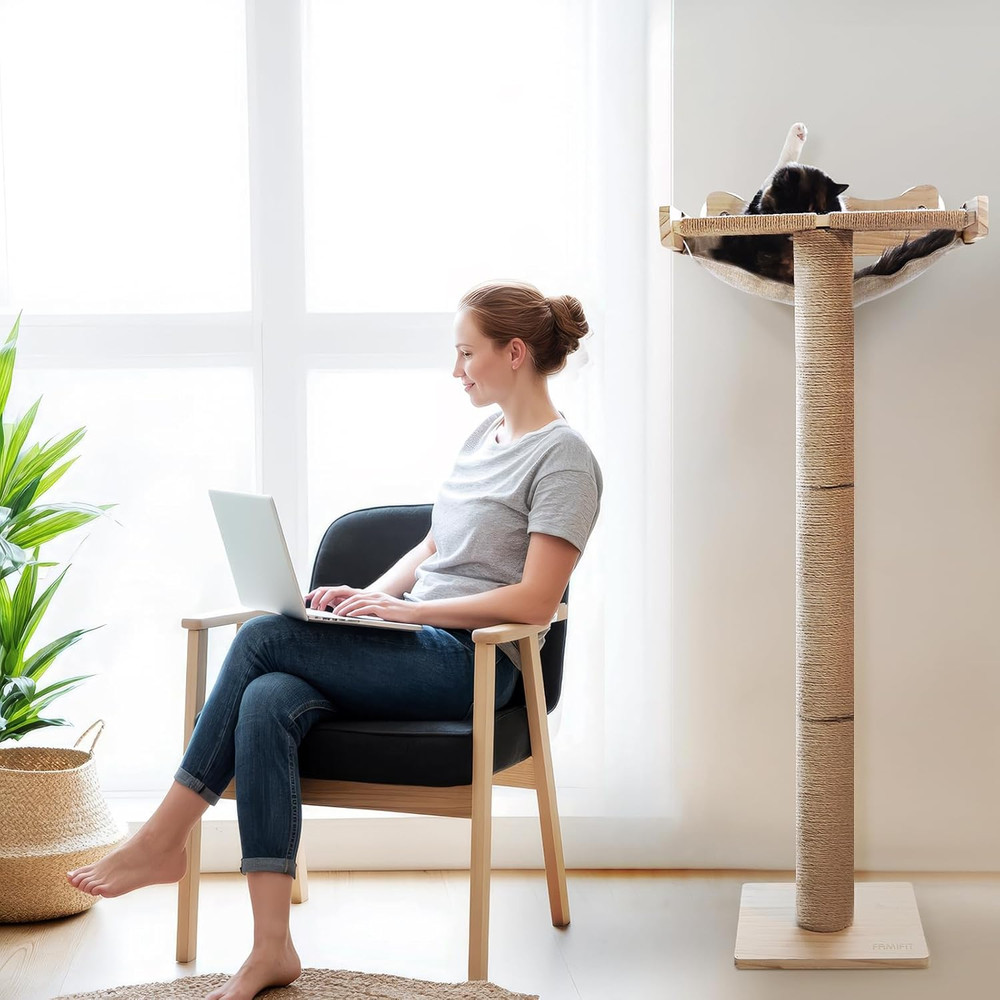 Cat Window Perch with Scratching Post, 46" Adjustable Tall Scratching Posts & Su