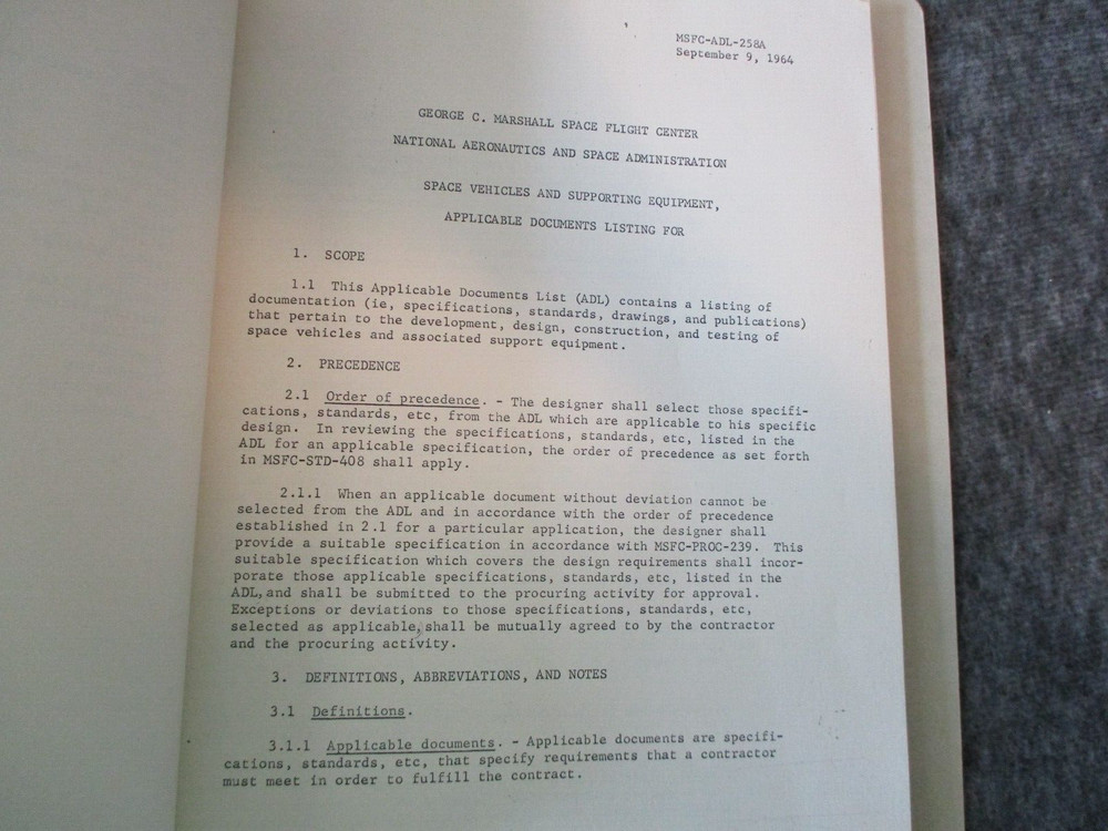 NASA MSFC APOLLO SATURN RELIABILITY CHRYSLER SPACE REQUIREMENTS MANUAL+GE FOLDER