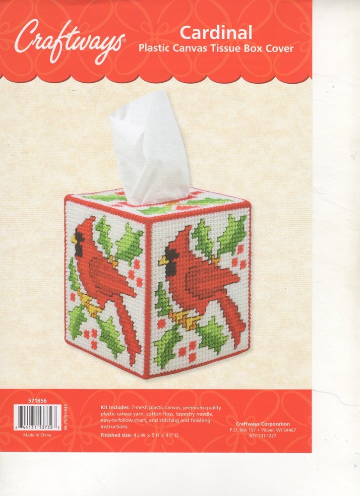 CARDINAL TISSUE BOX COVER  plastic canvas  PATTERN (#TF0211)