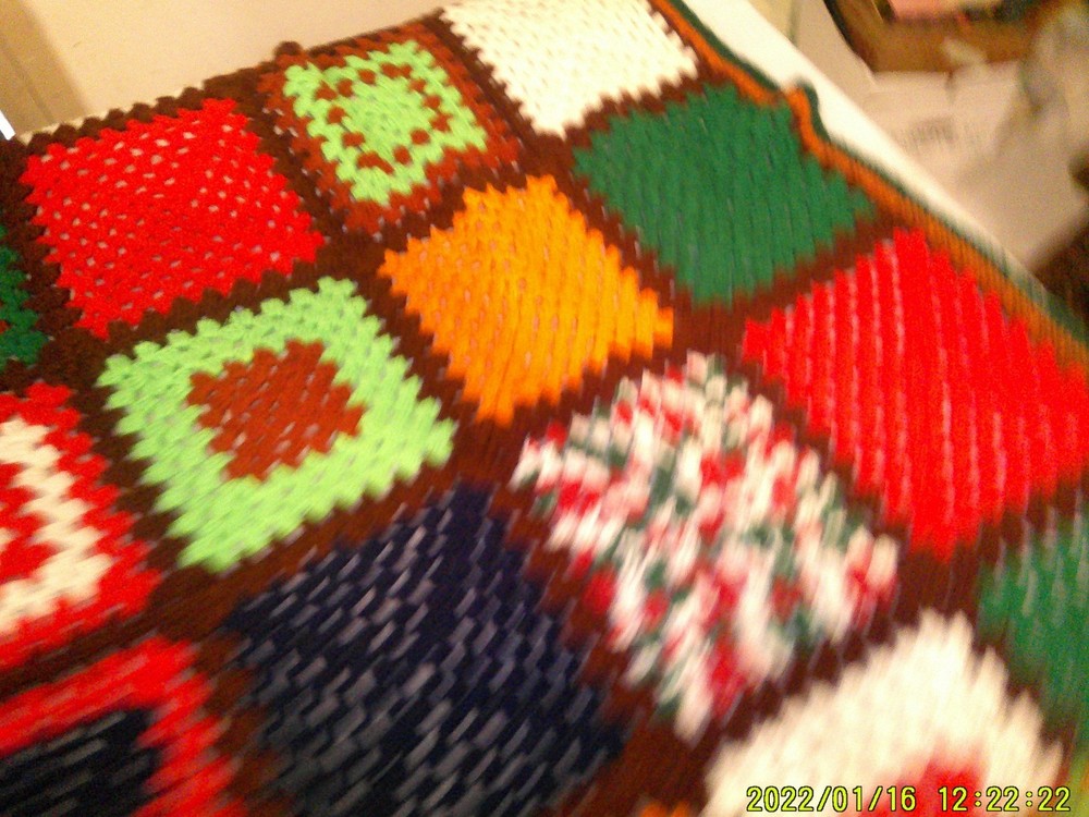 VINTAGE MULTI COLOR BLOCK PATTERN CROCHETED AFGHAN