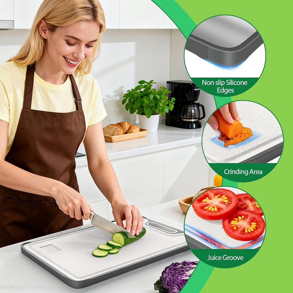 Titanium Cutting Boards for Kitchen – Dual-Sided Solid Titanium & Wheat Straw