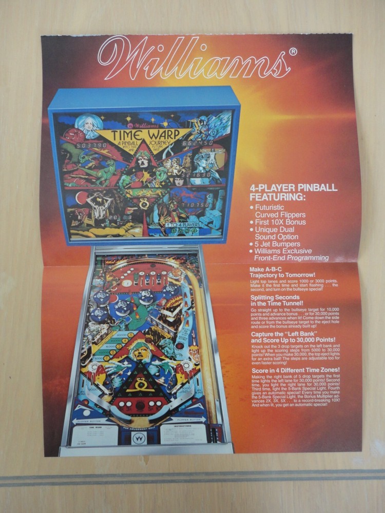 Time Warp Pinball Machine Foldout Original Magazine Pull Out Advertisement