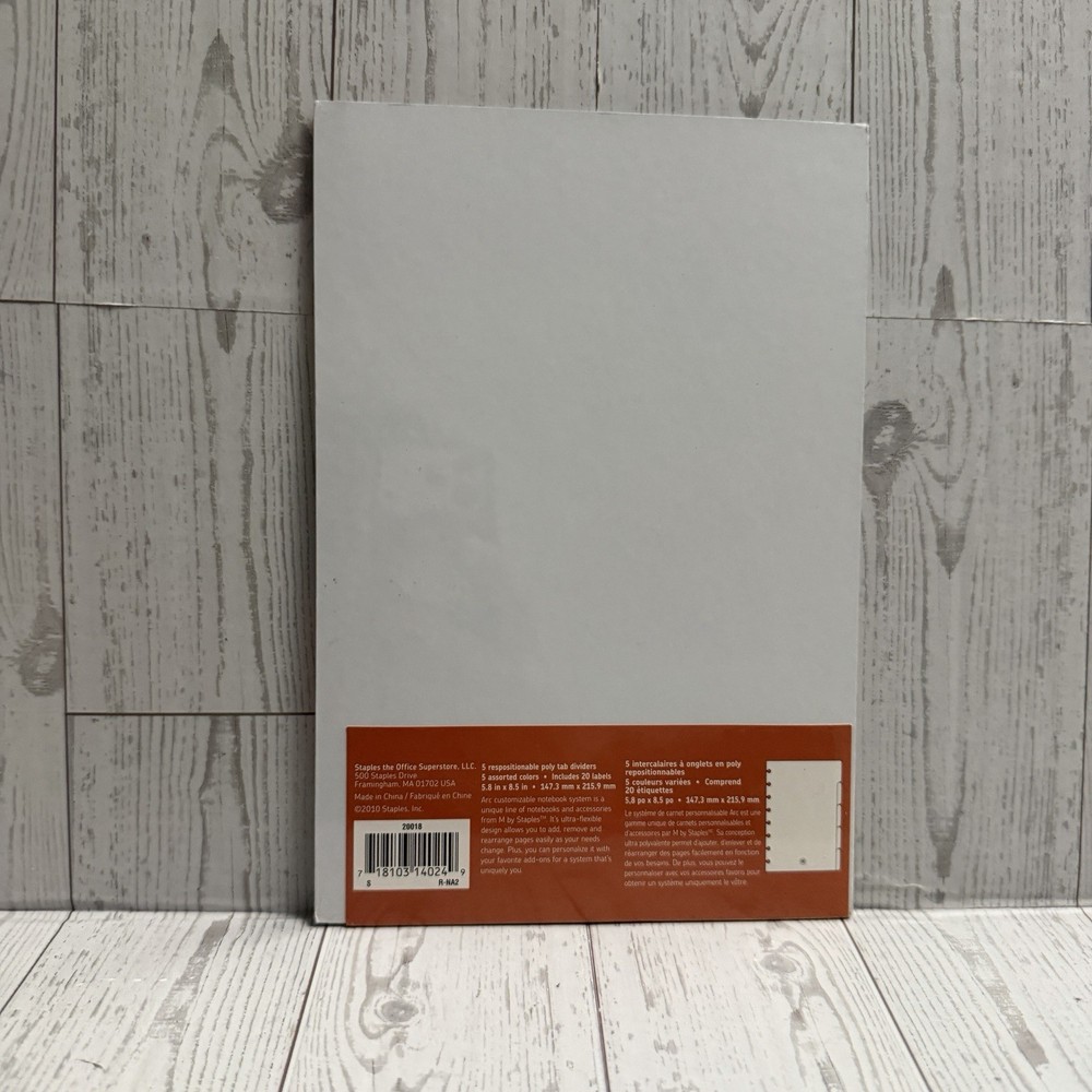 Staples ARC Customizable Notebook System Pack 5 Colorful Poly Tab Dividers New