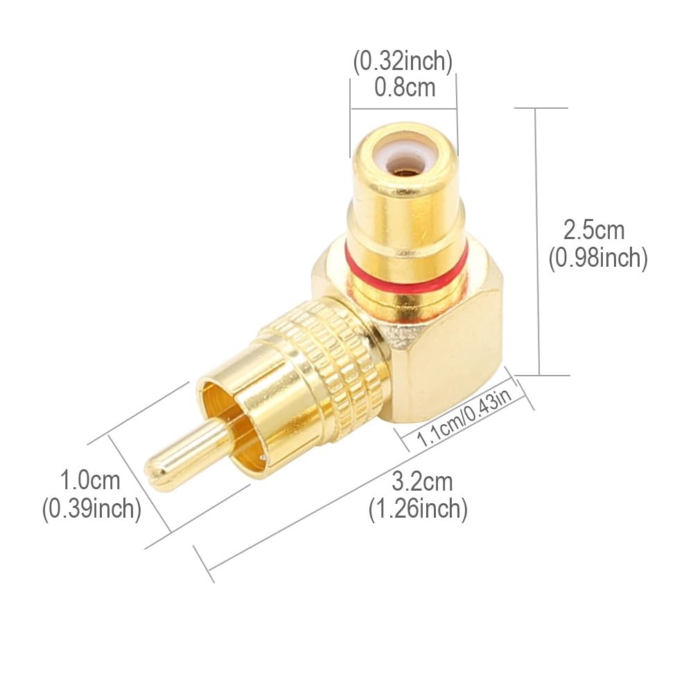 RCA Right Angle Adapter Gold-Plated 2-Pack 90 Degree Plug