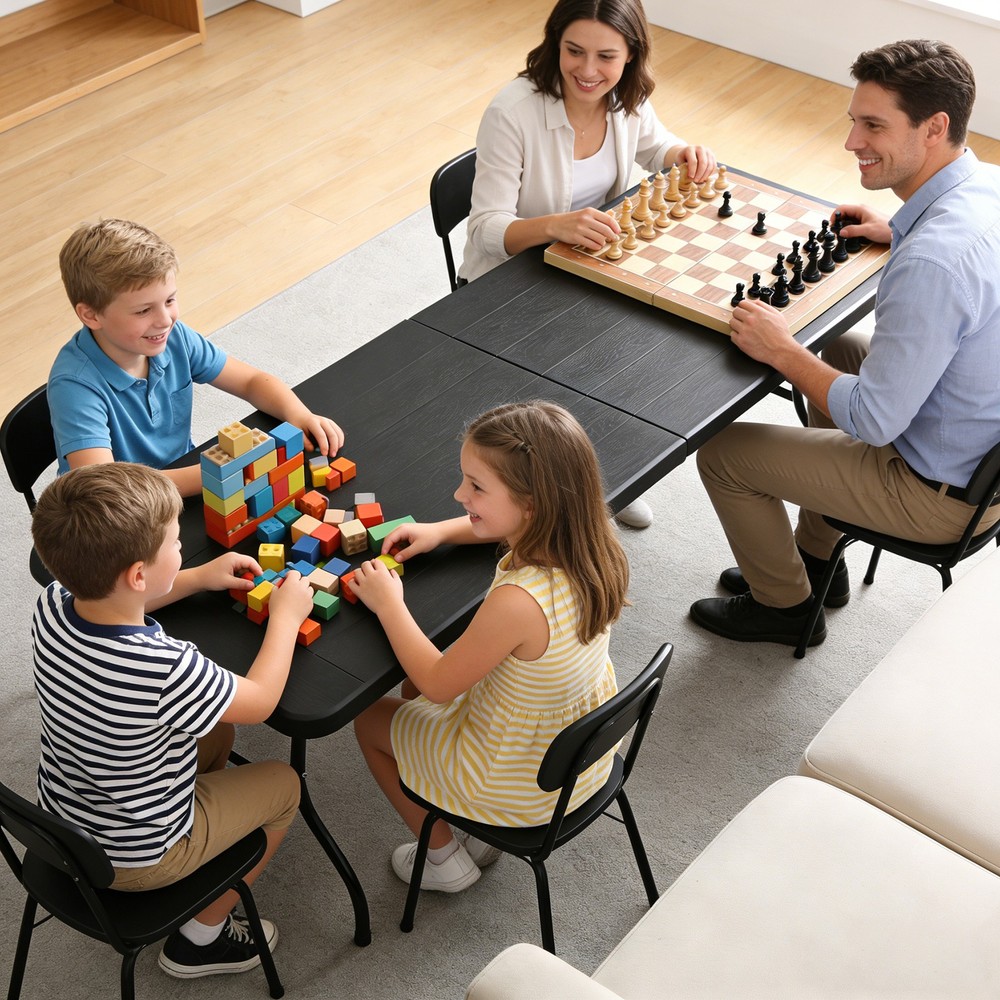 8FT Portable Folding Table Fold-in-Half Plastic Table for Dining Picnic Black