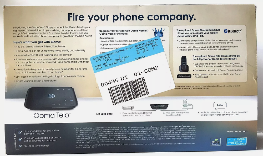 Ooma Telo Air Free Home Phone Service - Black