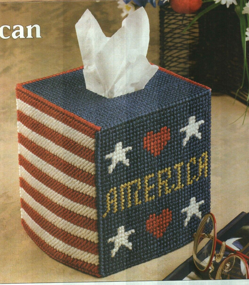 AMERICAN PRIDE TISSUE COVER PATRIOTIC PLASTIC CANVAS PATTERN INSTRUCTIONS