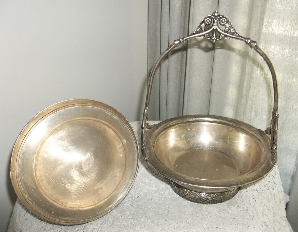 Antique VICTORIAN Silverplate Covered handled BOWL Dome
