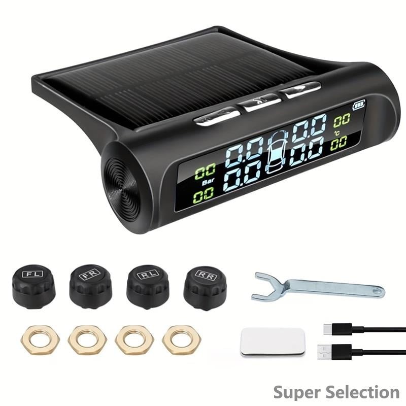 Solar TPMS 4 Sensor With Real-Time Display & Alerts For Car SUV MPV, 87PSI