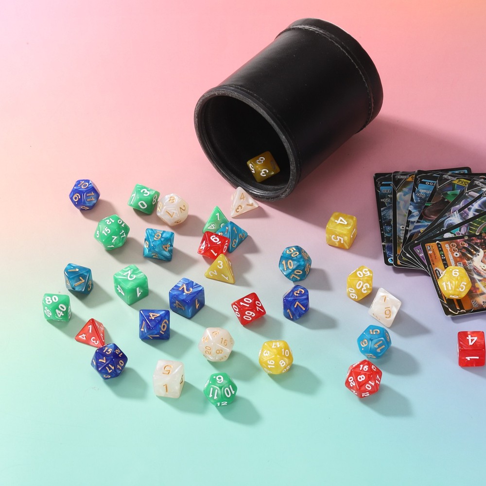7pcs Polyhedral Dice Set for Role Playing Games, Pearl Pattern Black