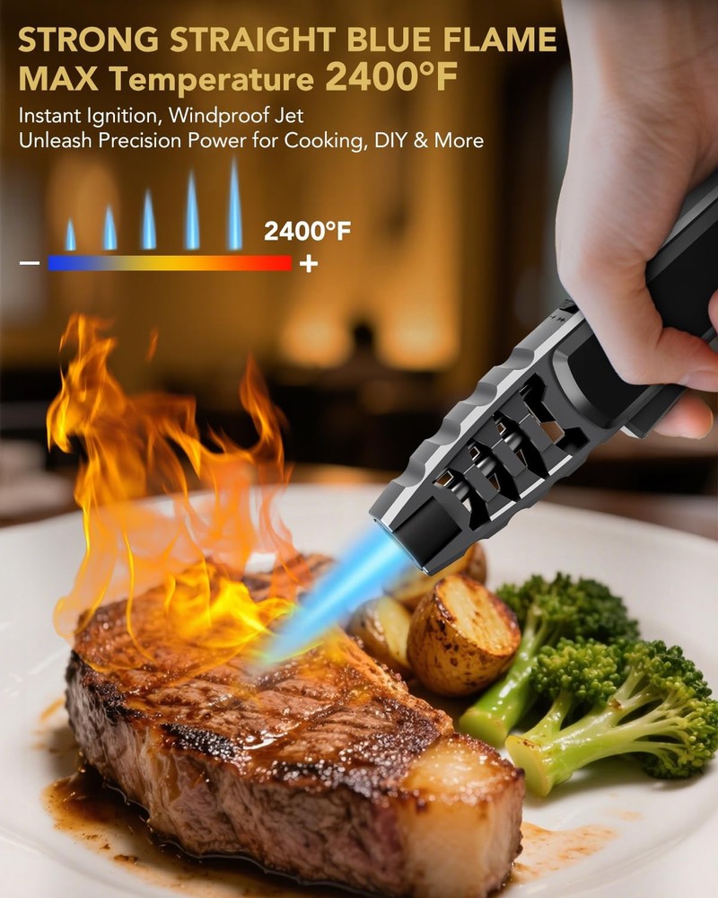 TBTeek Butane Torch Lighter - Adjustable Jet Flame Lighter, Blow Torch, Black