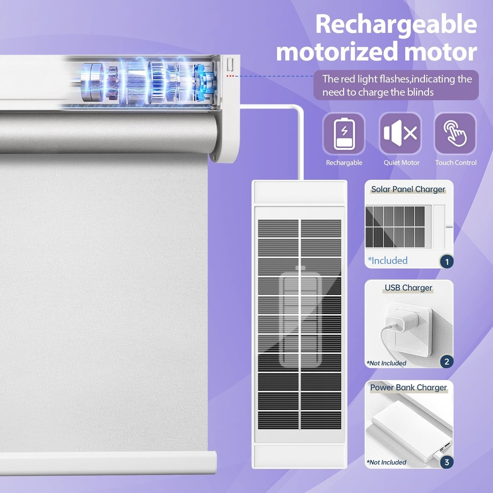 Motorized Roller Blinds with Remote Control【Solar Panel Included】 total blackout