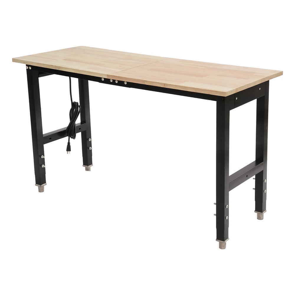 Height Adjustable Workbench, Workbench with Power Outlets, Heavy-Duty Work Table