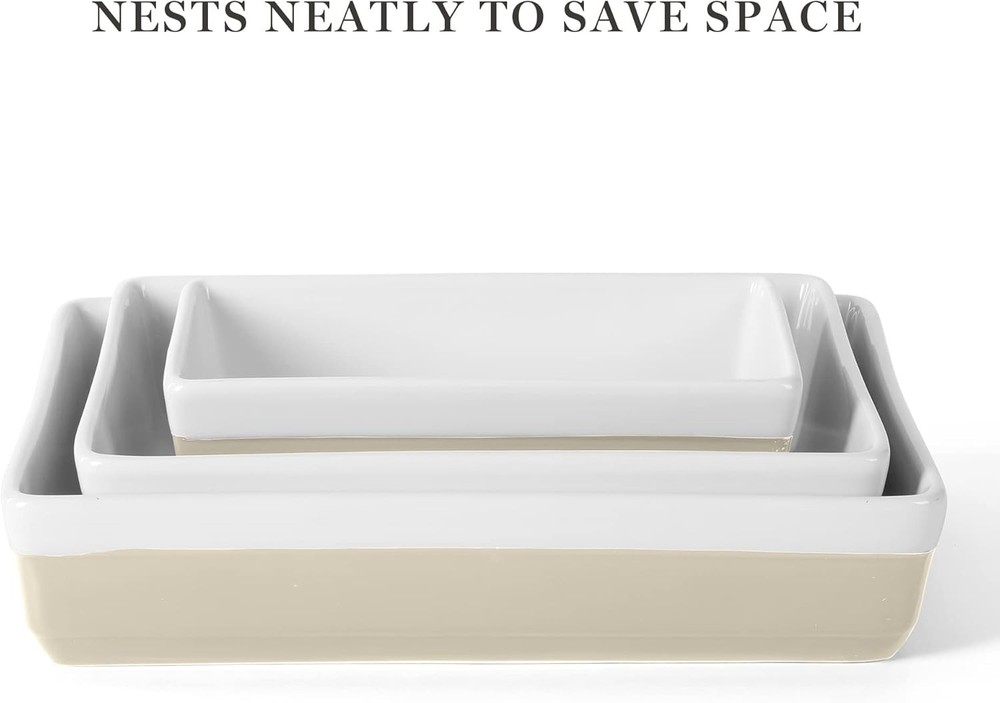 Charming 3-Piece Stoneware Casserole Set – Smooth Glazed Interior, Stackable