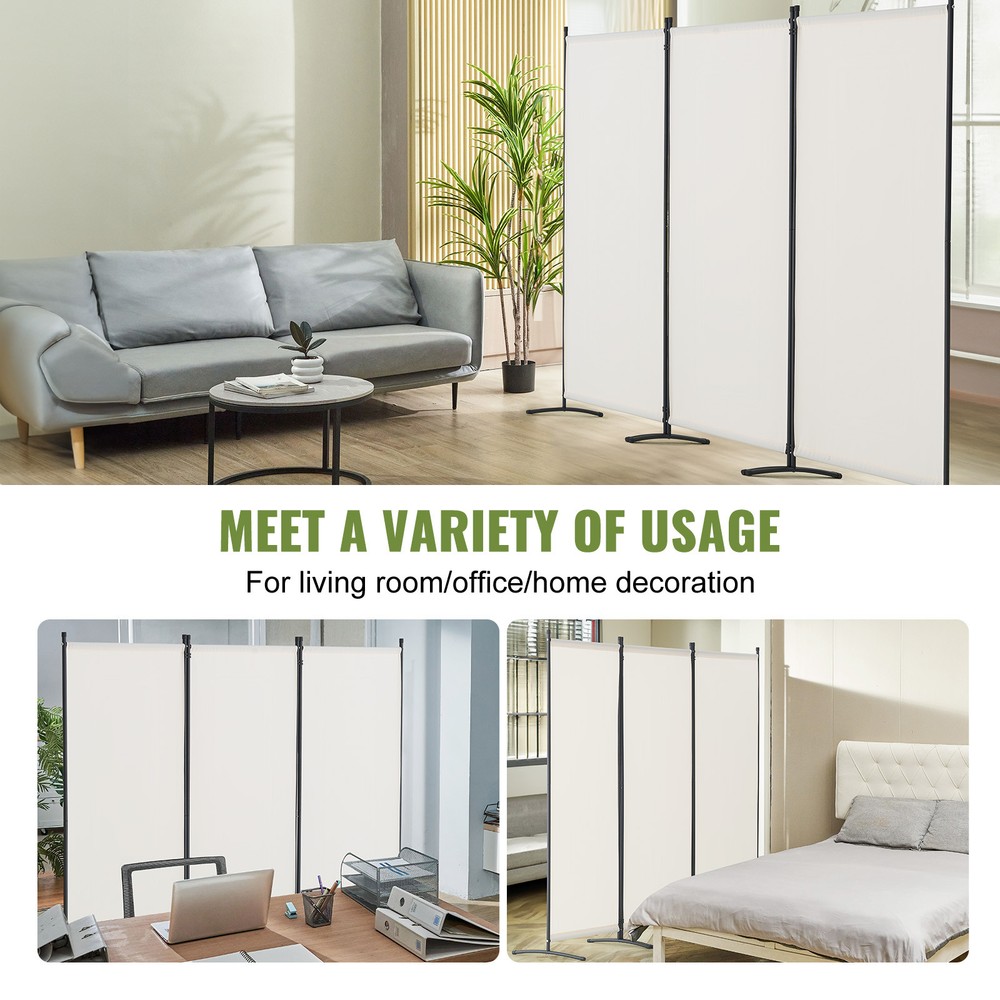 Room Divider 3-Panel Folding Privacy Screen Fabric Partition Office White