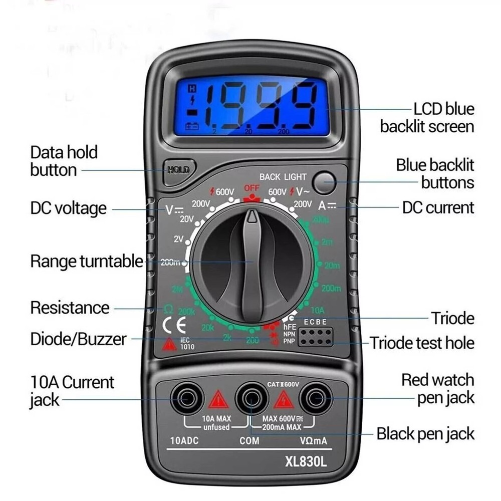 1Pc LCD Digital Multimeter Voltmeter Ammeter Ohmmeter Volt AC DC Diode Tester