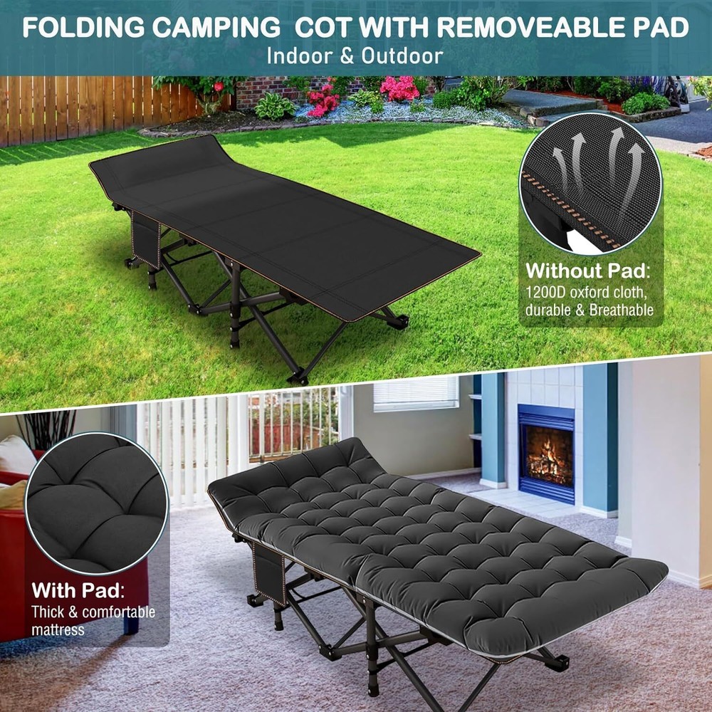 NAIZEA XXL Portable Folding Camping Cot,Oversize 32n Width Sleeping Cot with Pad