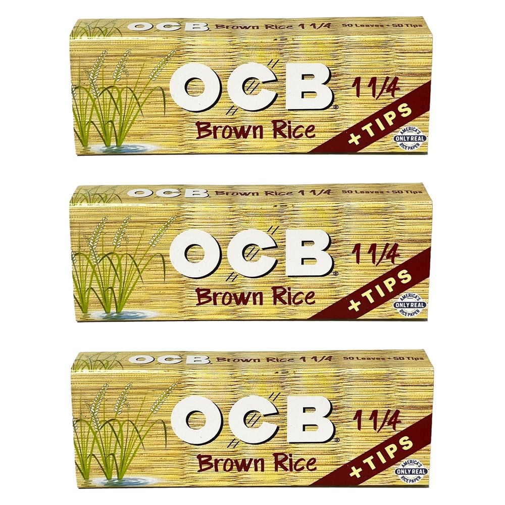 OCB Brown Rice Rolling Papers w/ Tips - 1 1/4 - 3 packs