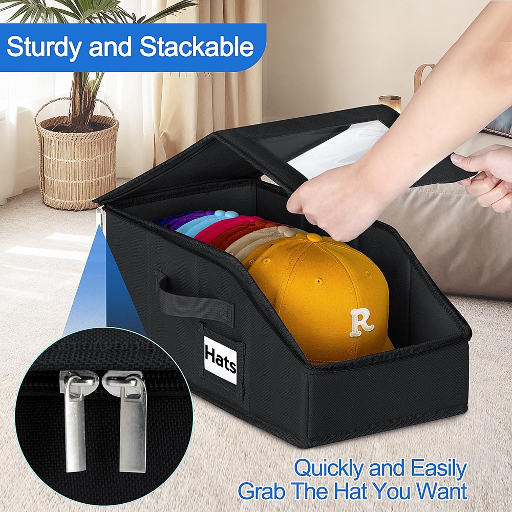 Dofilachy 2 Pack Stackable Hat Storage for Baseball Caps, Holds 2 Pcs, Black
