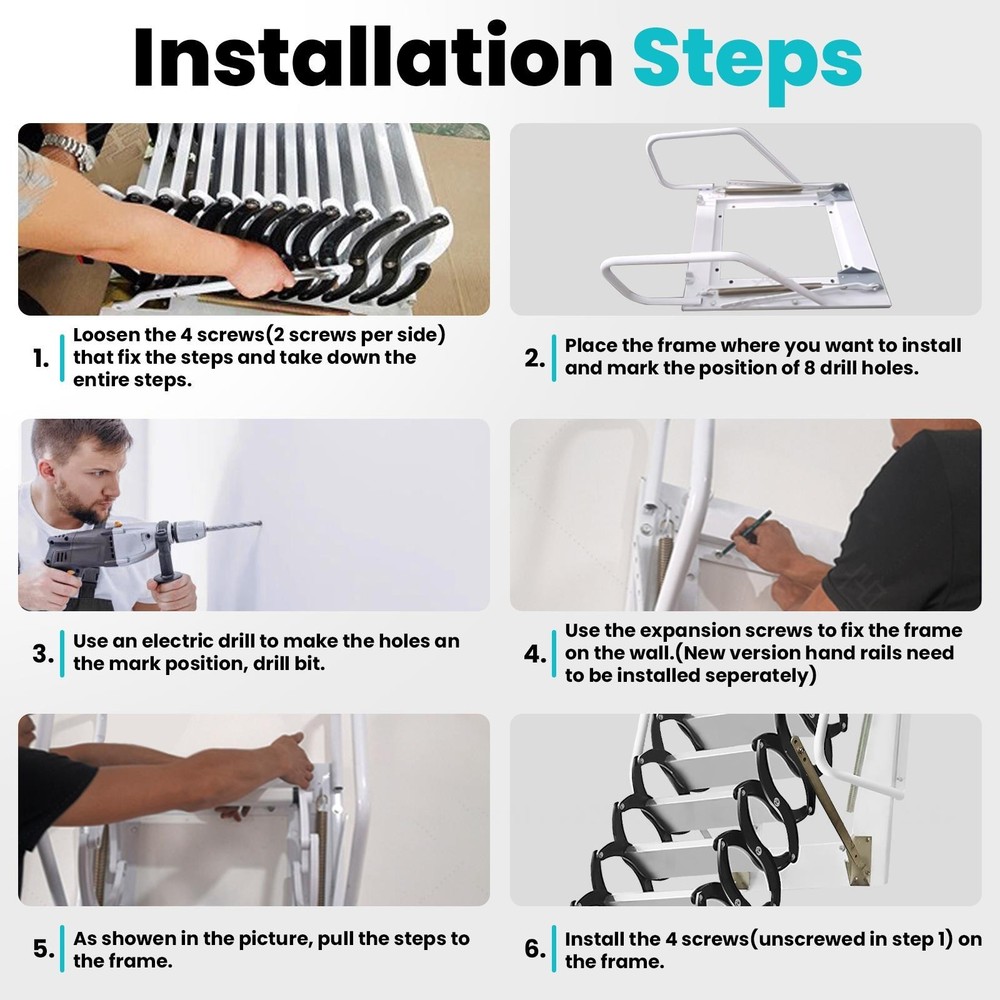 10ft Attic Loft Pull Down Ladder 2204 LBS Wall-Mounted Folding Ladder Stair