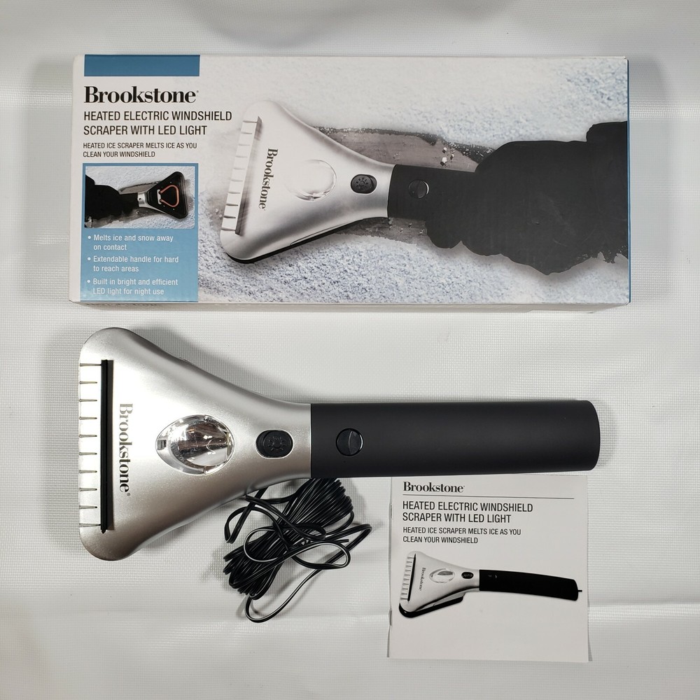 Brookstone Heated Electric Windshield SNOW Scraper LED Light Extendable Handle