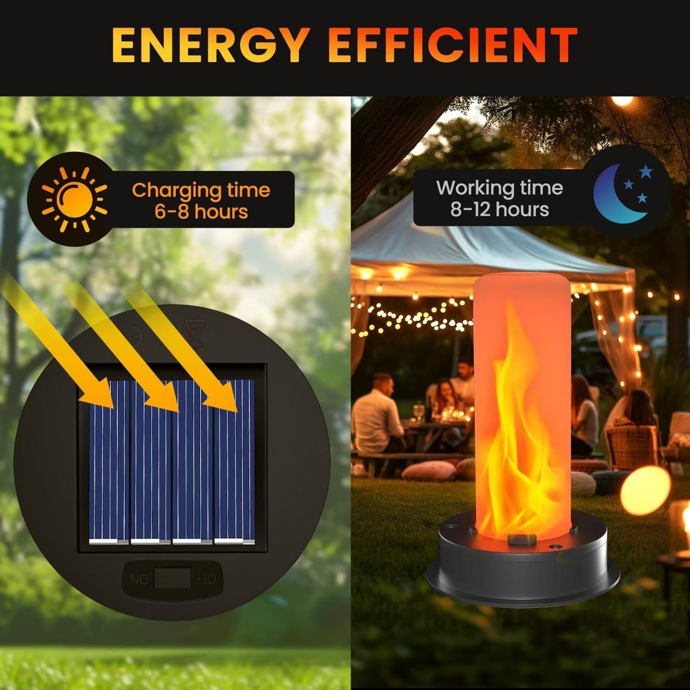 2 Pack Replacement Solar Light Tops with Flickering Flame,Waterproof Black
