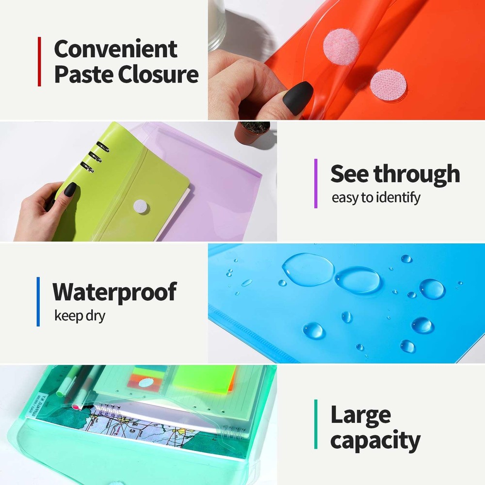 LEOBRO Plastic File Folders for Documents, 6 PCS Plastic Envelopes,