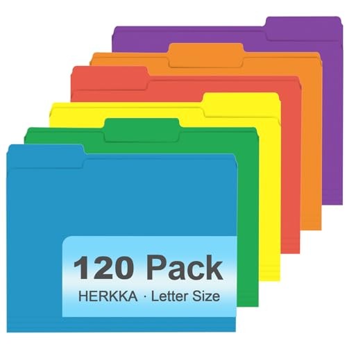 File Folder,  120 Pack 1/3 Cut Tab File Folders, Colored Assorted 6 Colors a