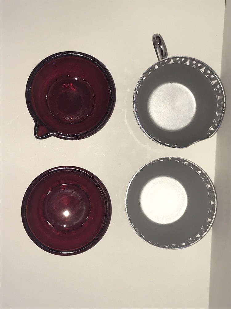 Silver Plated Ruby Red Glass Sugar And Creamer Made in England