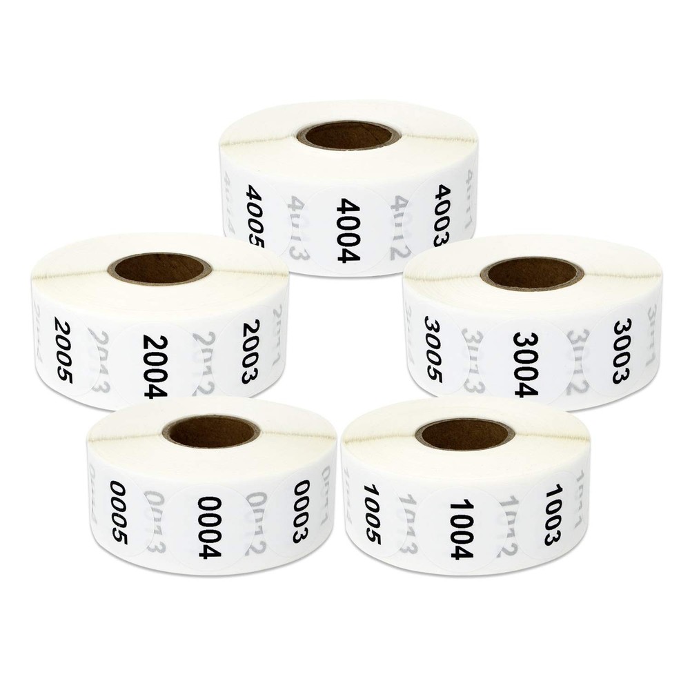 5 Rolls - Consecutive Number 0001 to 5000 Label Bundle for Inventory Counting...
