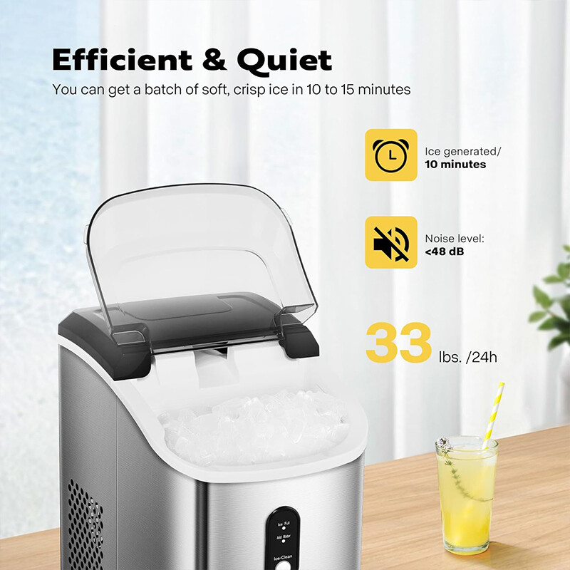 33lbs/Day Electric Chewable Nugget Ice Cube Maker Machine Self-Clean Function