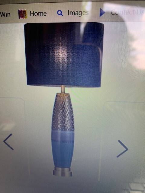 TWO 37" TALL BEDFORD TABLE LAMPS BLUE/COPPER