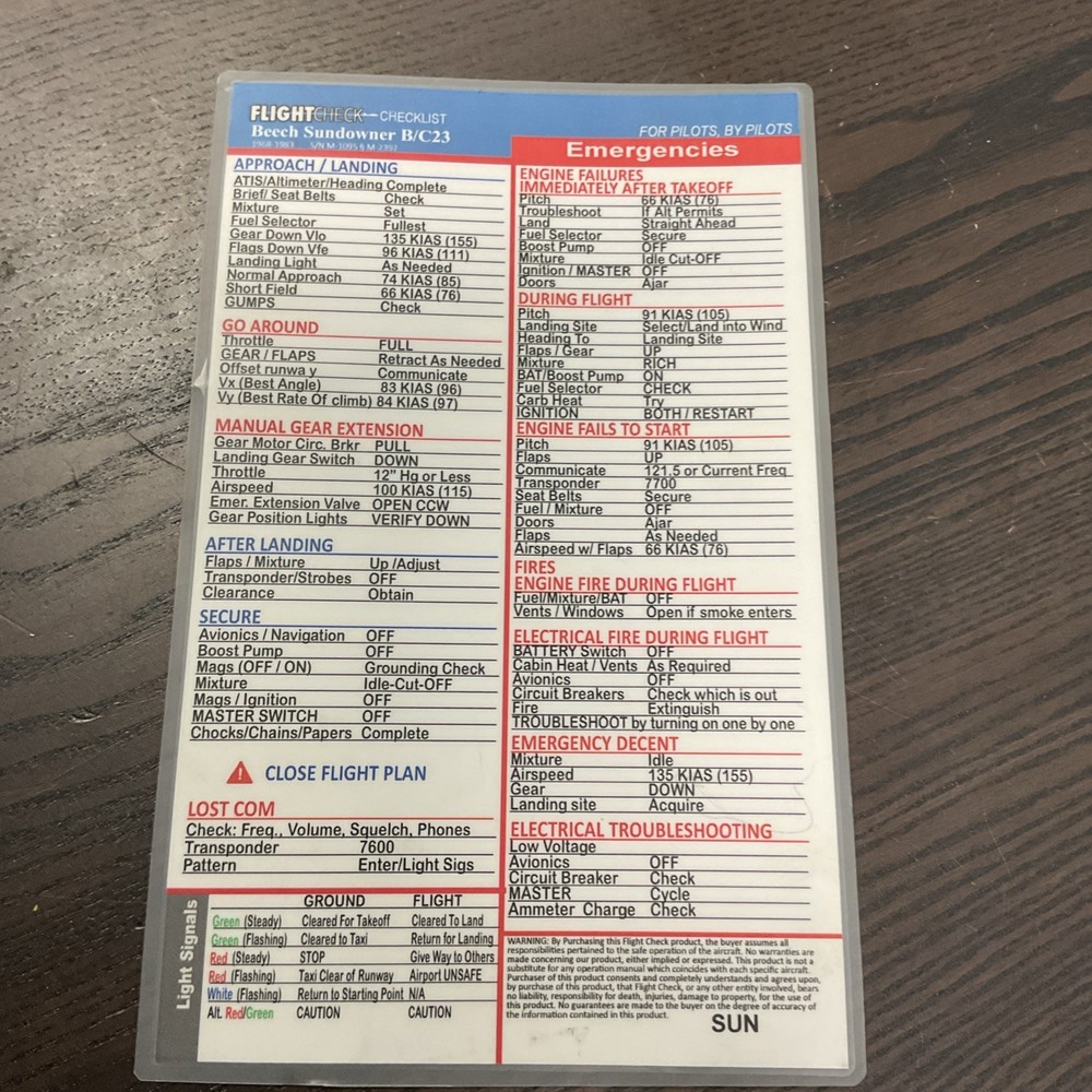 Beechcraft Sundowner FlifgtCheck Checklist B/C23