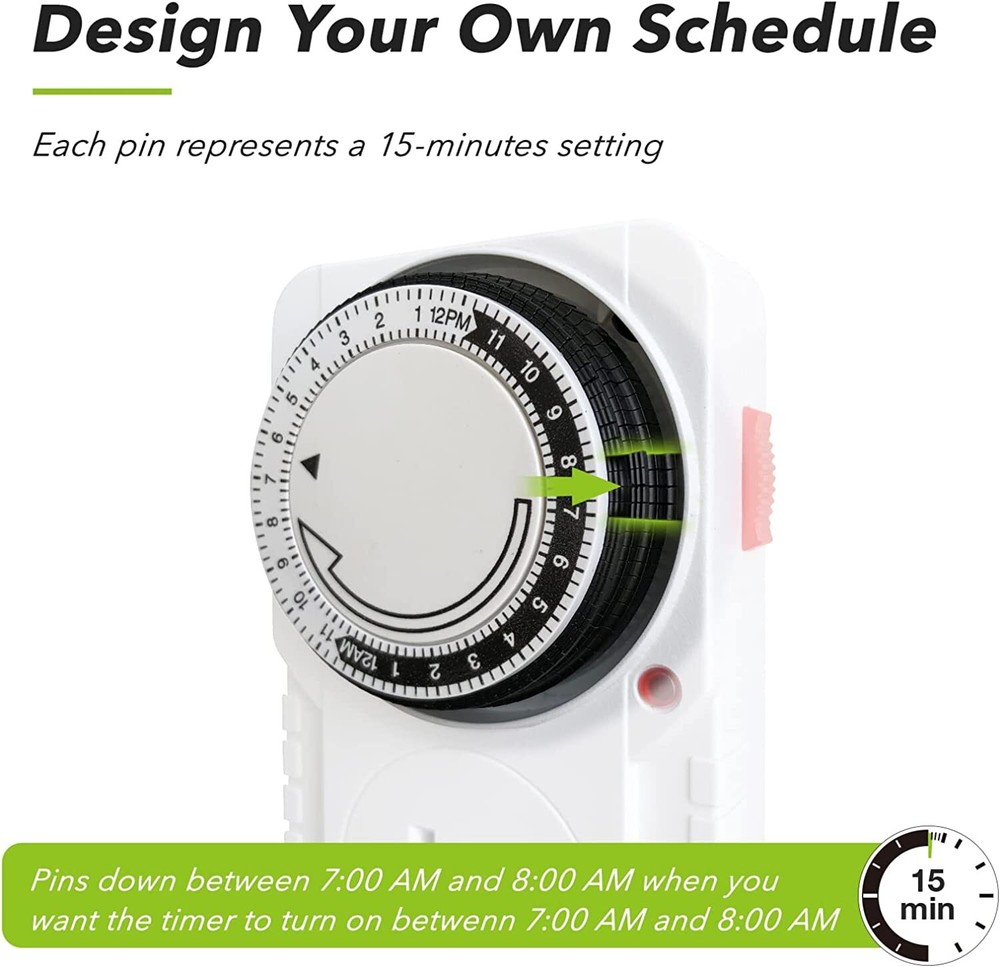 2 Pack 24Hr Plug in Mechanical Grounded Programmable Timer Indoor Heavy Duty