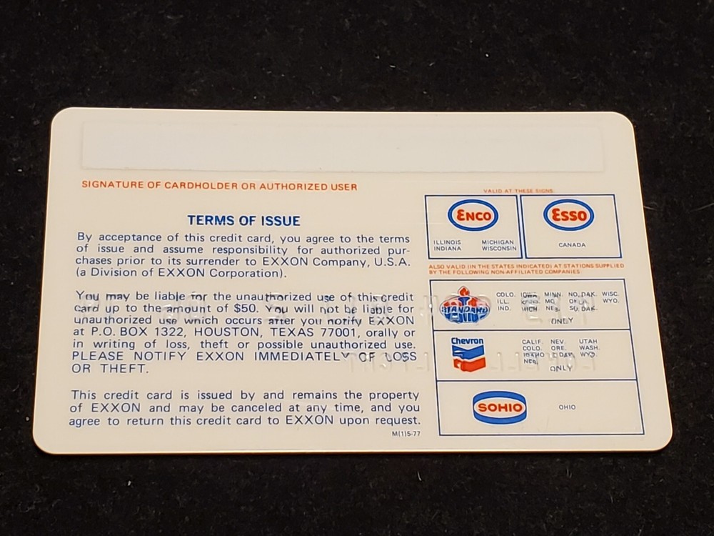 EXXON Credit Card ~ exp 1979 ~ our # cc2296