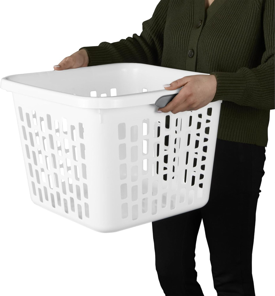 Laundry Basket, Plastic Clothes Hamper, Large Square Bin with Comfort Grip Handl