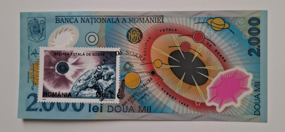 2000 lei 1999 UNC eclipse polymer with stamp