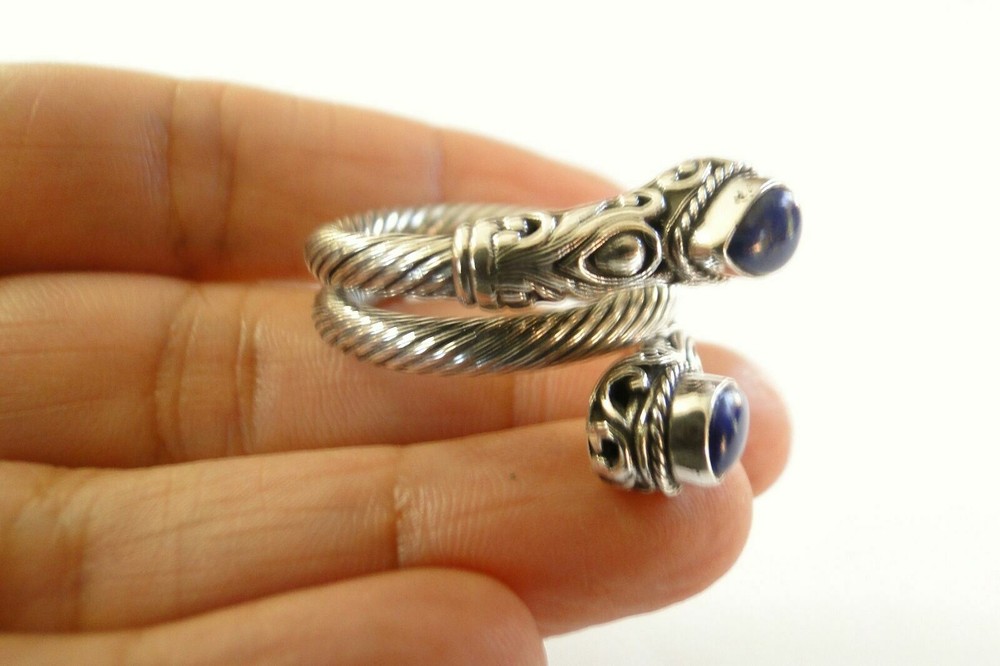 Blue Lapis Lazuli Statement 2-Stone Sterling Silver Wrap Ring Sz 7 8 9