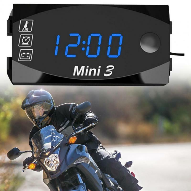 3 In 1 Motorcycle Voltmeter Electronic Clock Thermometer LED Digital Display
