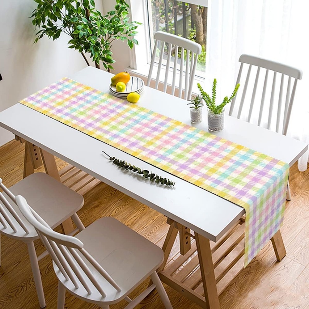 Nepnuser Linen Spring Easter Buffalo Check Plaid Table Runner Rustic Farmhouse H